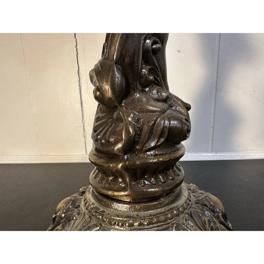 VTG Cast Metal Cherub Table Lamp Art Deco Style Wescal Hardware Fringe Shade 28